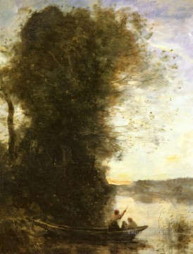 Le Batelier Quittant La Rive Avec Une Femme Et Une Femme plein air Romanticism Jean Baptiste Camille Corot Oil Paintings